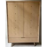 LEBUS WARDROBE, 1970's ridged oak with two doors and drop compartment, 182cm H x 54cm D x 123cm W.