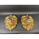 LION HEAD WALL RELIEFS, a pair, gilt finish, 50cm x 40cm approx. (2)