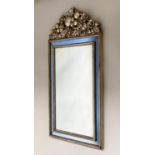 WALL MIRROR, Italian style silvered wood, rectangular with blue glass mirror plates and fruit and