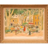 YVES BRAYER 'Market in Provence', original lithograph, hand signed in pencil and numbered, 50cm x