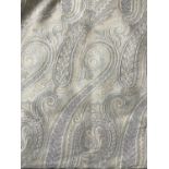 CURTAINS, a pair, lined and interlined tones of lilac scrolling paisley with contrasting fabric,