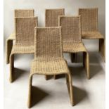 DINING CHAIRS, a set of six rope chord woven wrap over with metal frames, 86cm H. (6)