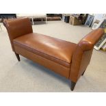 WINDOW SEAT, contemporary tan leather with a box seat, 70cm H x 130cm x 45cm.