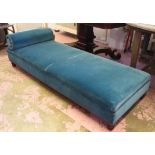 DAY BED, contemporary design, blue velvet upholstered with bolster cushion, 48cm x 180cm x 68cm. (
