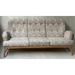 ERCOL SOFA, by Lucian Ercolani, vintage bentwood with stick back and arms and splay stretchered