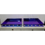 TRAYS, a pair, electric blue mirrored glass, with lozenge detail, 54cm x 44cm x 6cm. (2)