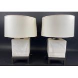 BAKER FURNITURE TEA POY TABLE LAMPS, a pair, by Bill Sofield, with shades 58cm H. (2)