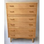 LEBUS CHEST, 1970's oak chest of six long drawers, 78cm x 114cm H x 39cm.