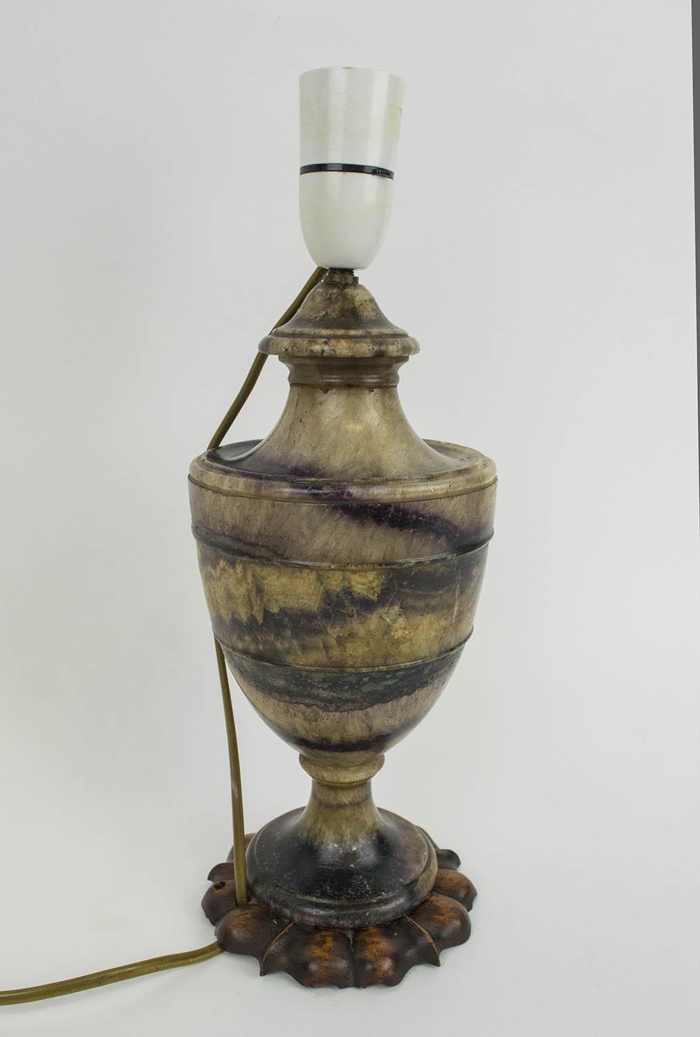 BLUE JOHN URN, late 18th century converted to a lamp, the fluorite Derbyshire spar with familiar - Image 3 of 7