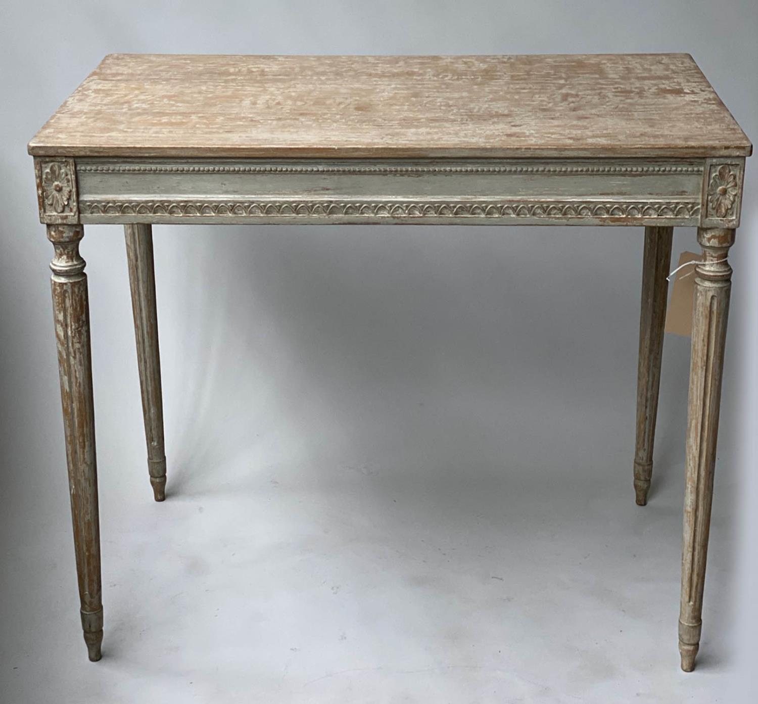 SIDE TABLE, Swedish Louis XVI style grey painted rectangular with fluted supports, 87cm x 50cm x
