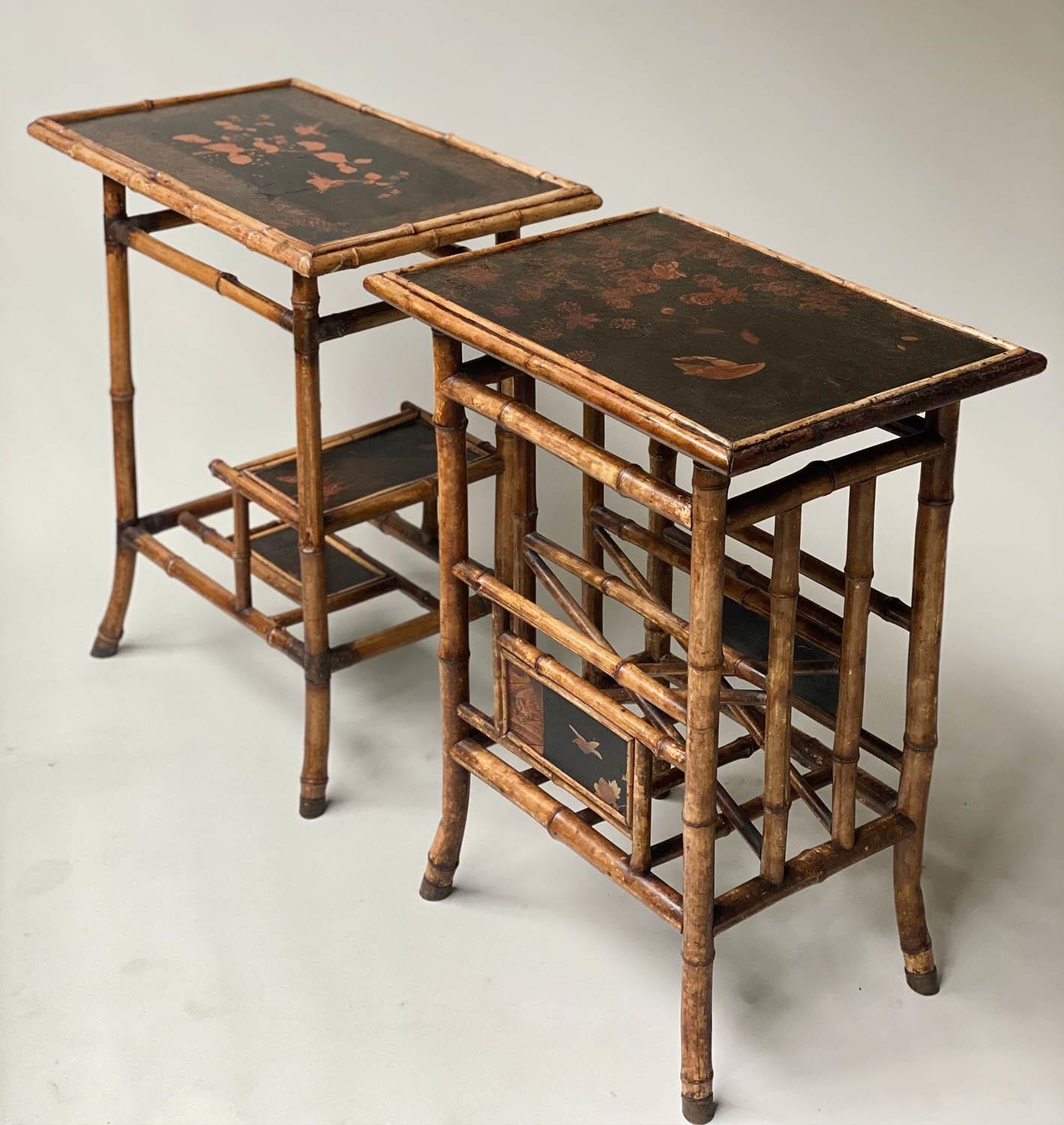 OCCASIONAL TABLES, 19th century Japanese bamboo framed decorated black lacquered panels together - Image 7 of 7