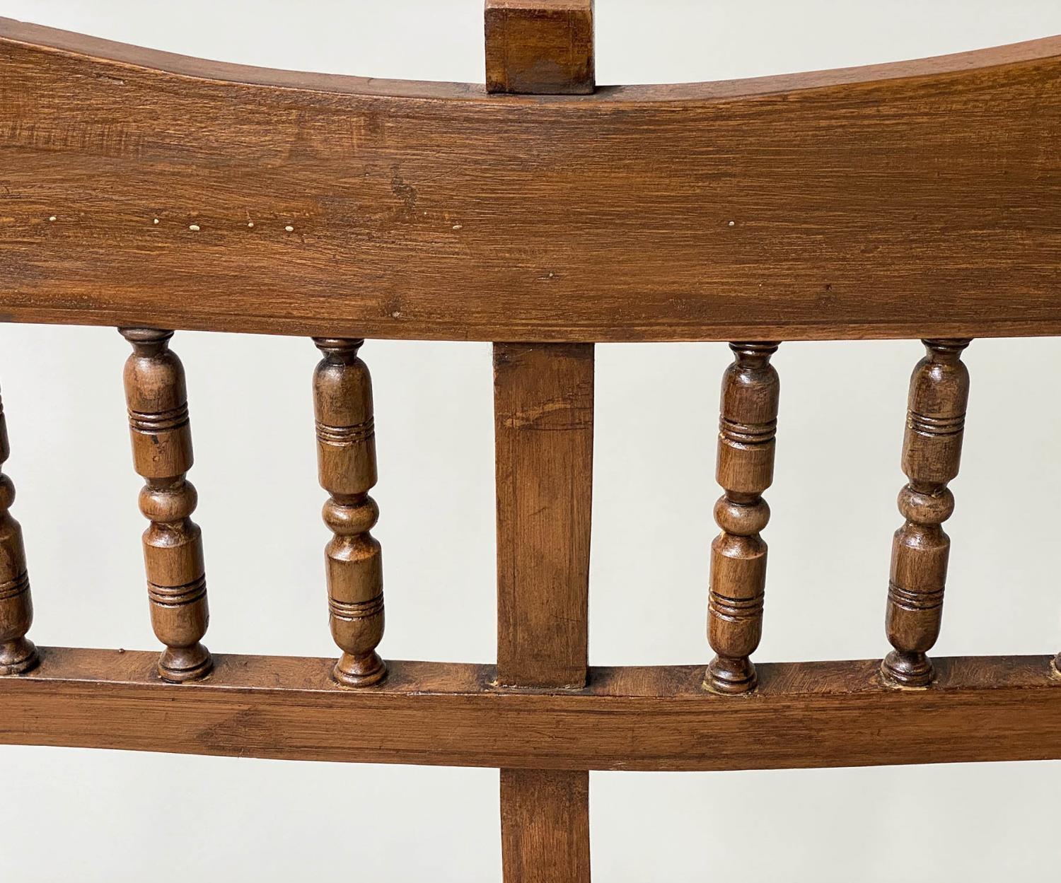 HALL BENCH, early 20th century English studded upholstered seat and turned back and supports, - Image 4 of 6