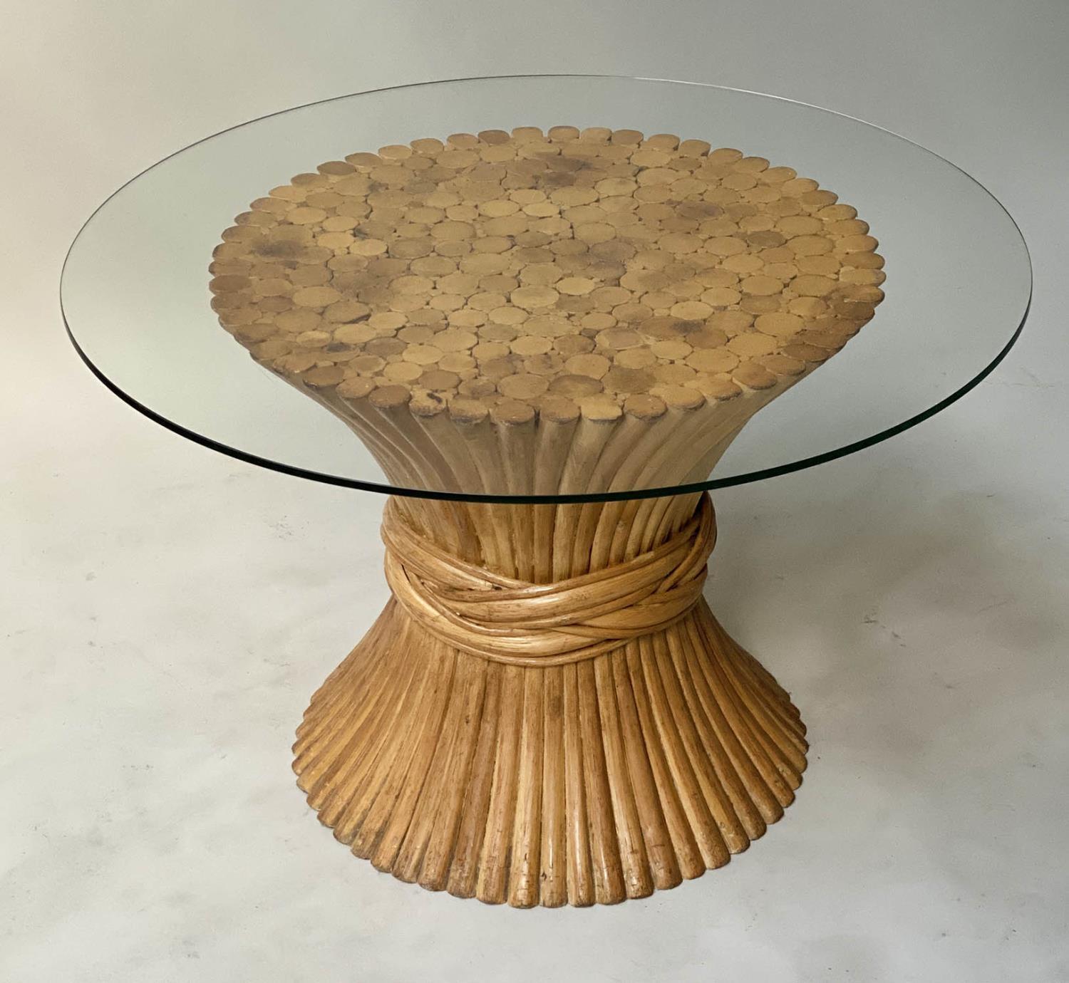 COFFEE TABLE, West Coast style twisted bamboo and glass by McGuire, San Francisco, 64cm x 40cm H.