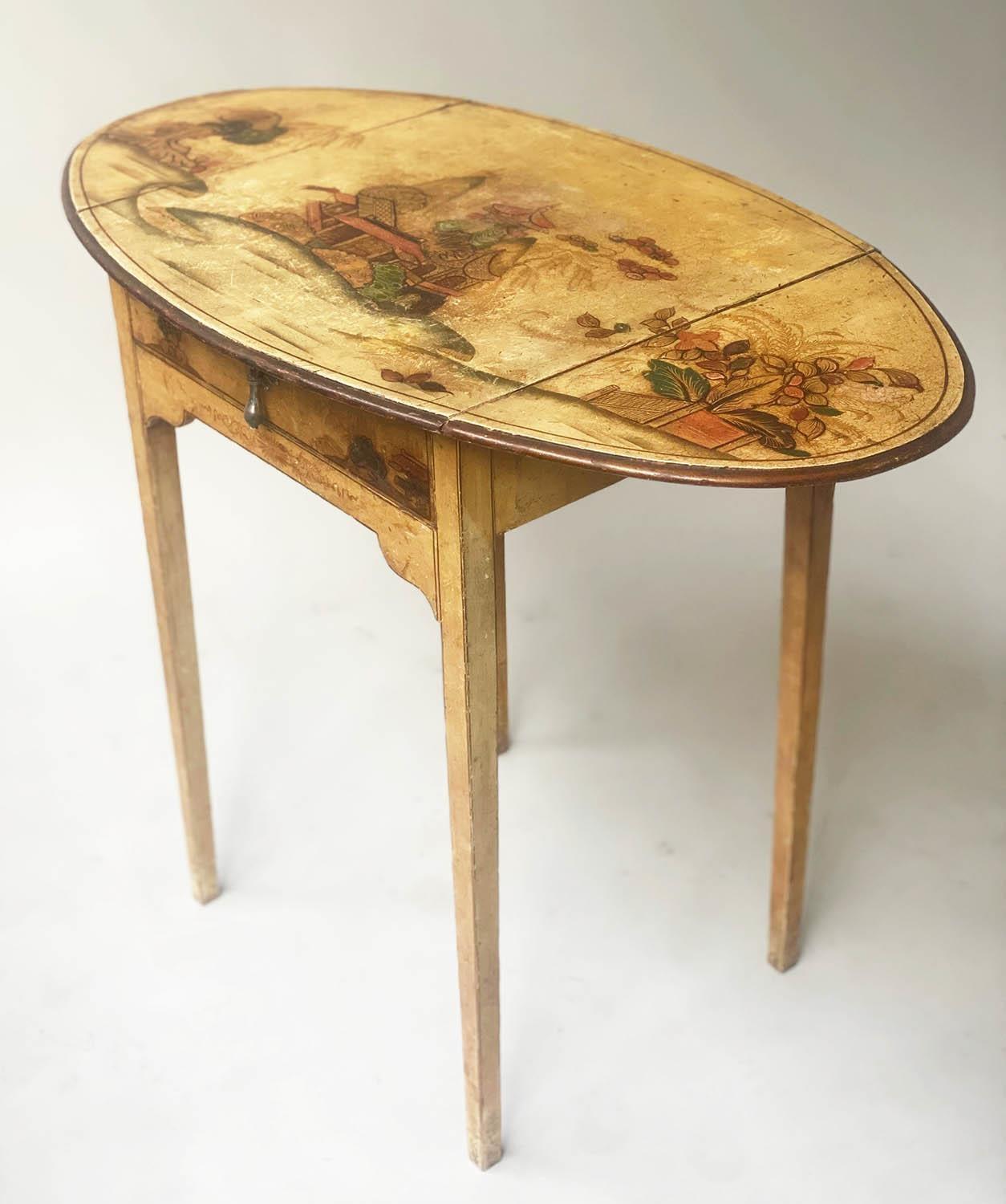 PEMBROKE TABLE, George III design, oval twin flap, yellow and gilt Chinoiserie painted with frieze - Image 5 of 5