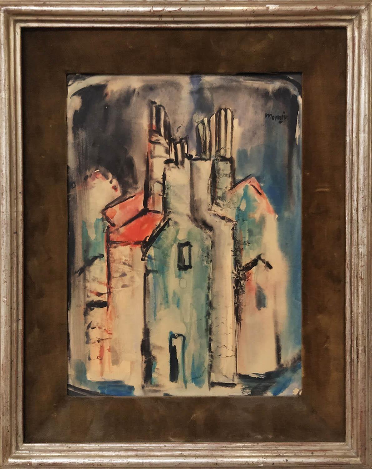 MOUNIR NAJEM (Lebanon 1933-1990) 'Houses', 20cm x 27cm, watercolour, signed Rowley Gallery label