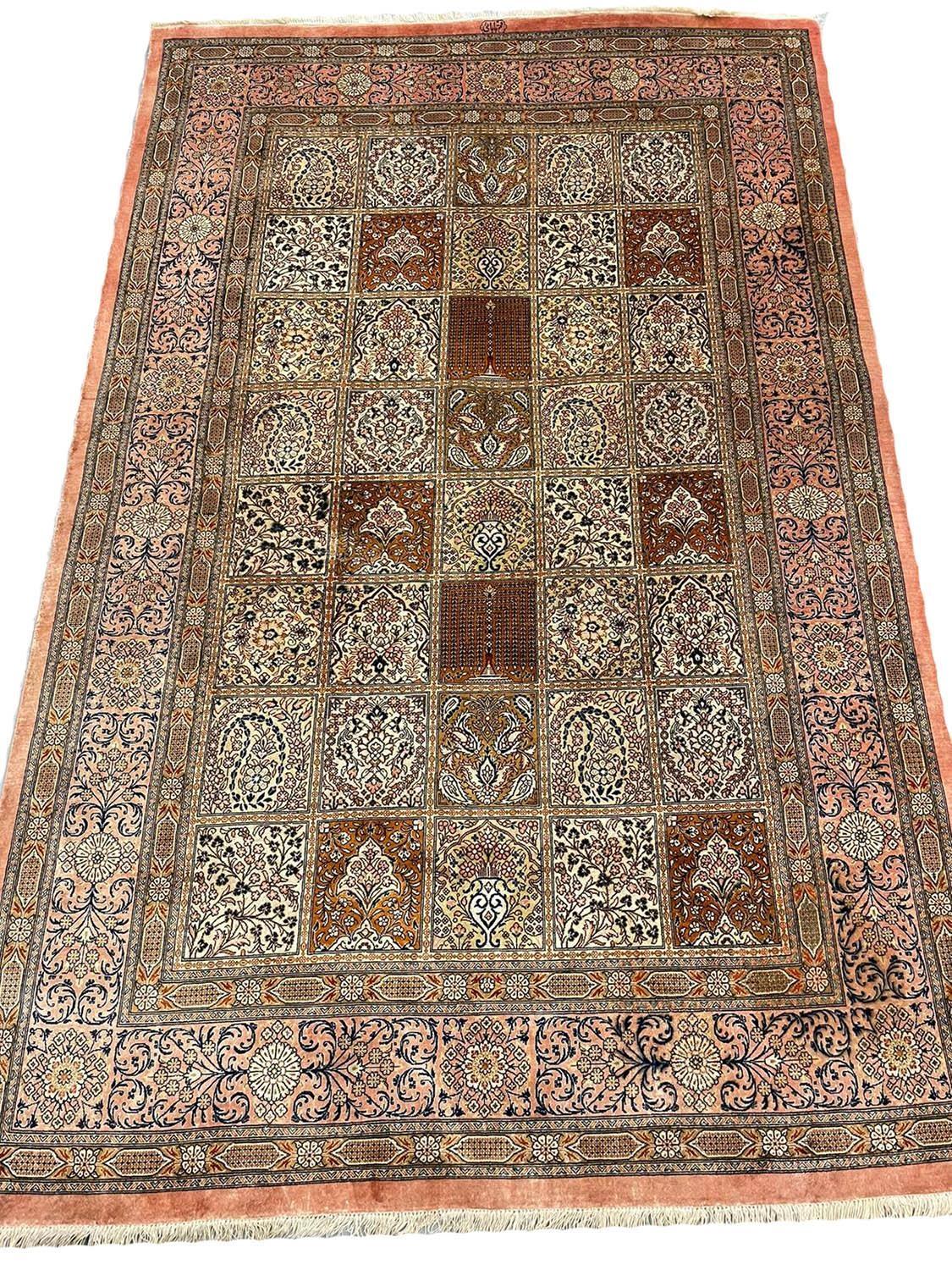 FINE PURE SILK QUM RUG, 204cm x 131cm.