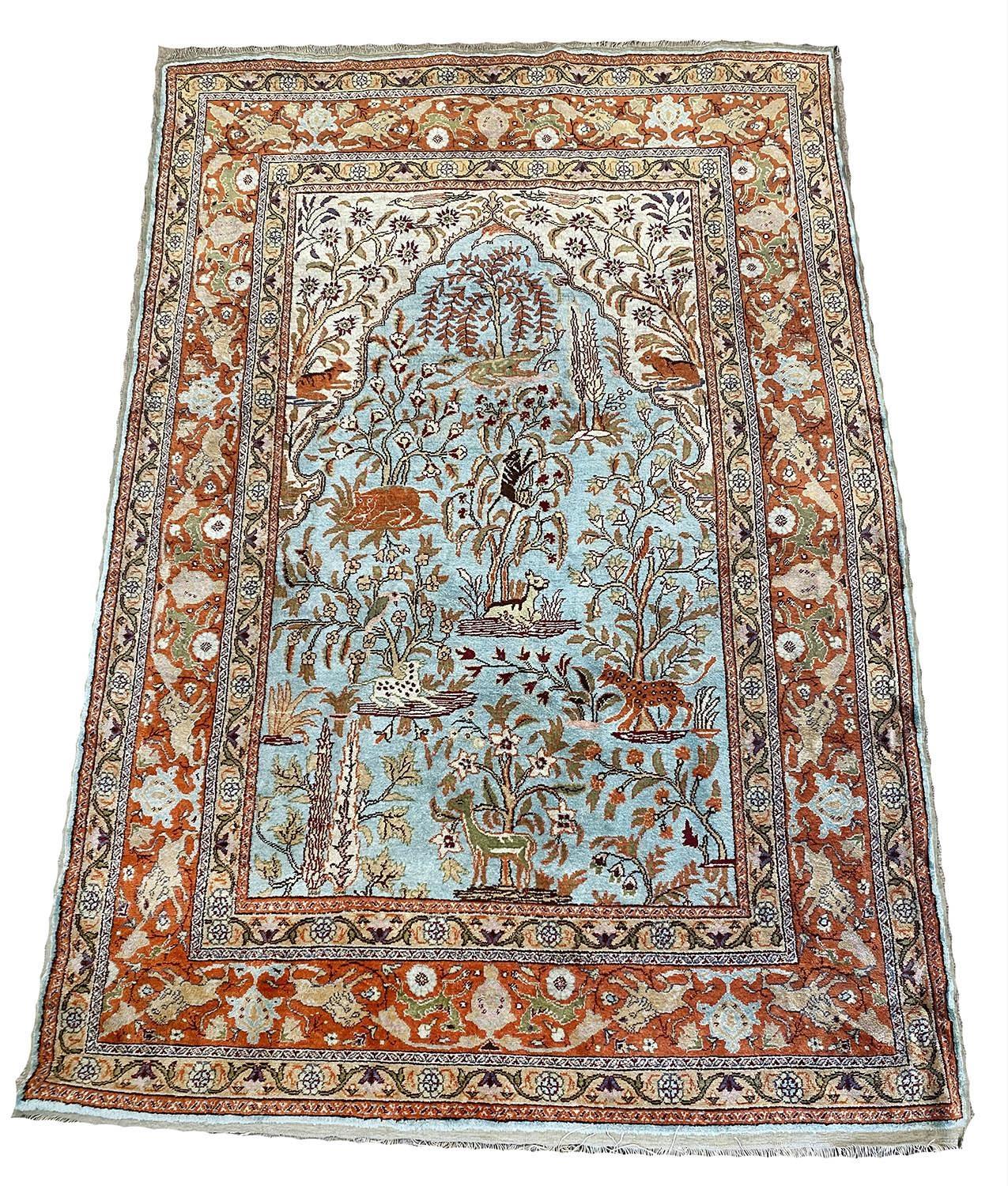 FINE KAYSERIE TREE OF LIFE SILK RUG, 152cm x 102cm.