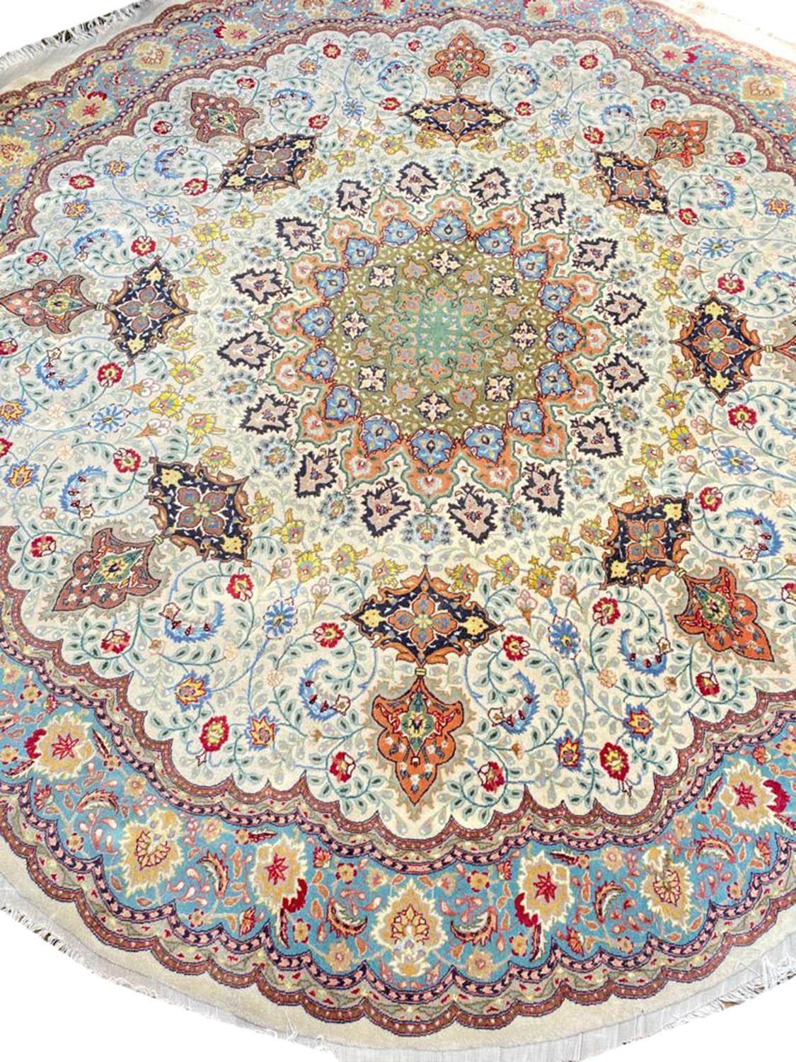 FINE PART SILK PERSIAN TABRIZ CIRCULAR RUG, 205cm. - Image 2 of 4