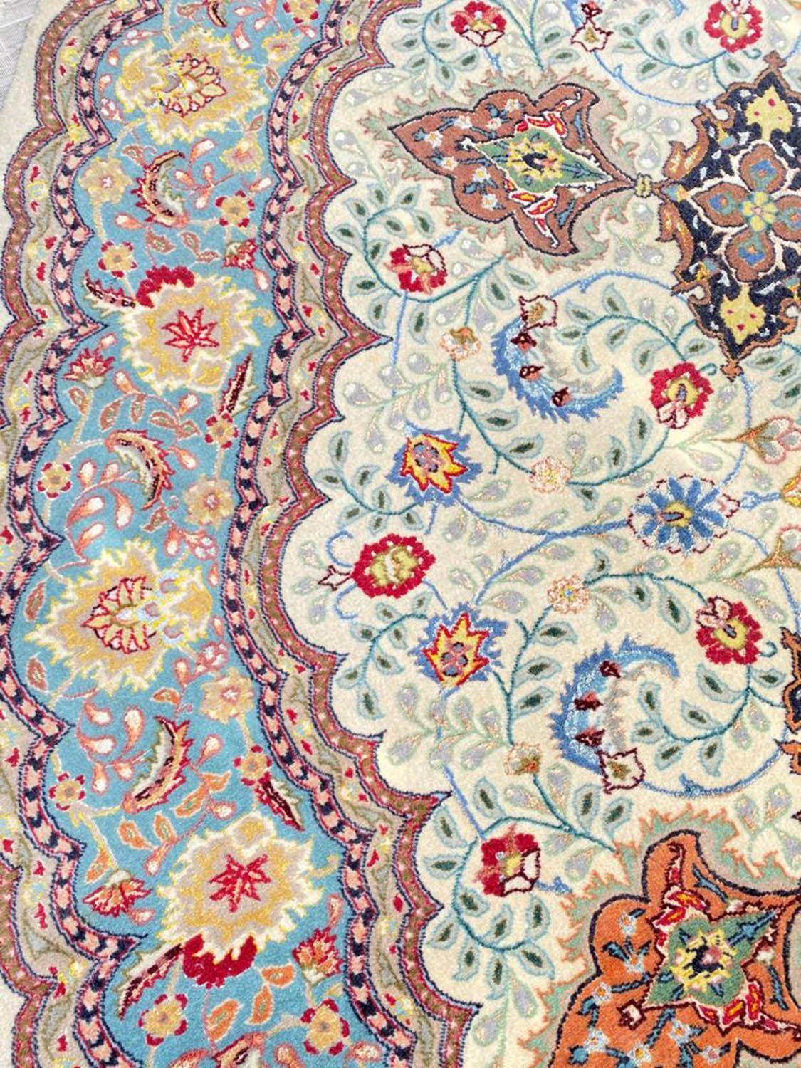 FINE PART SILK PERSIAN TABRIZ CIRCULAR RUG, 205cm. - Image 3 of 4