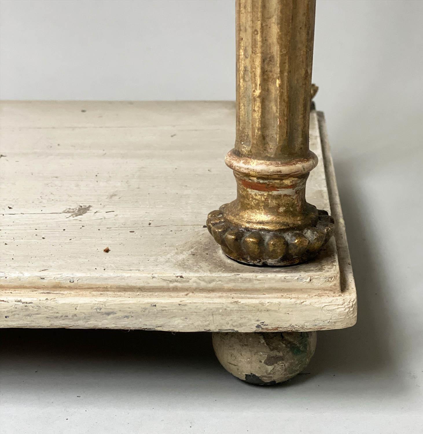 CONSOLE TABLE, early 19th century Italian giltwood with rectangular marble top above lappet and - Image 7 of 8