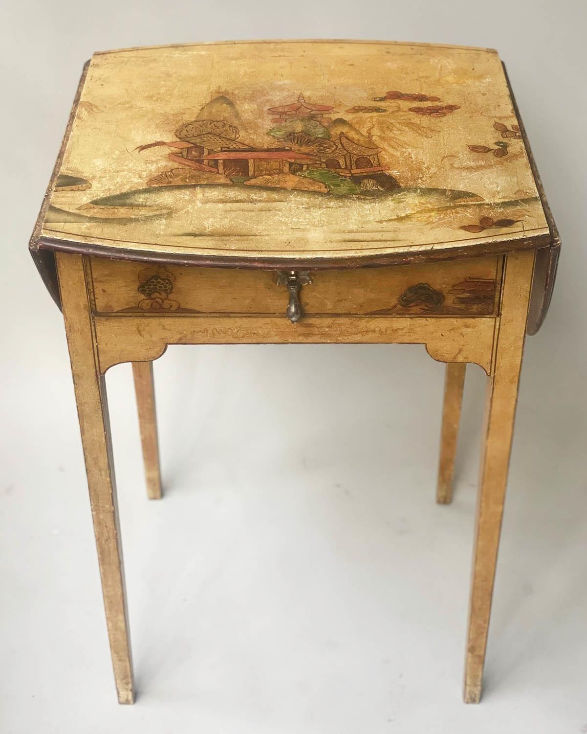 PEMBROKE TABLE, George III design, oval twin flap, yellow and gilt Chinoiserie painted with frieze - Image 2 of 5