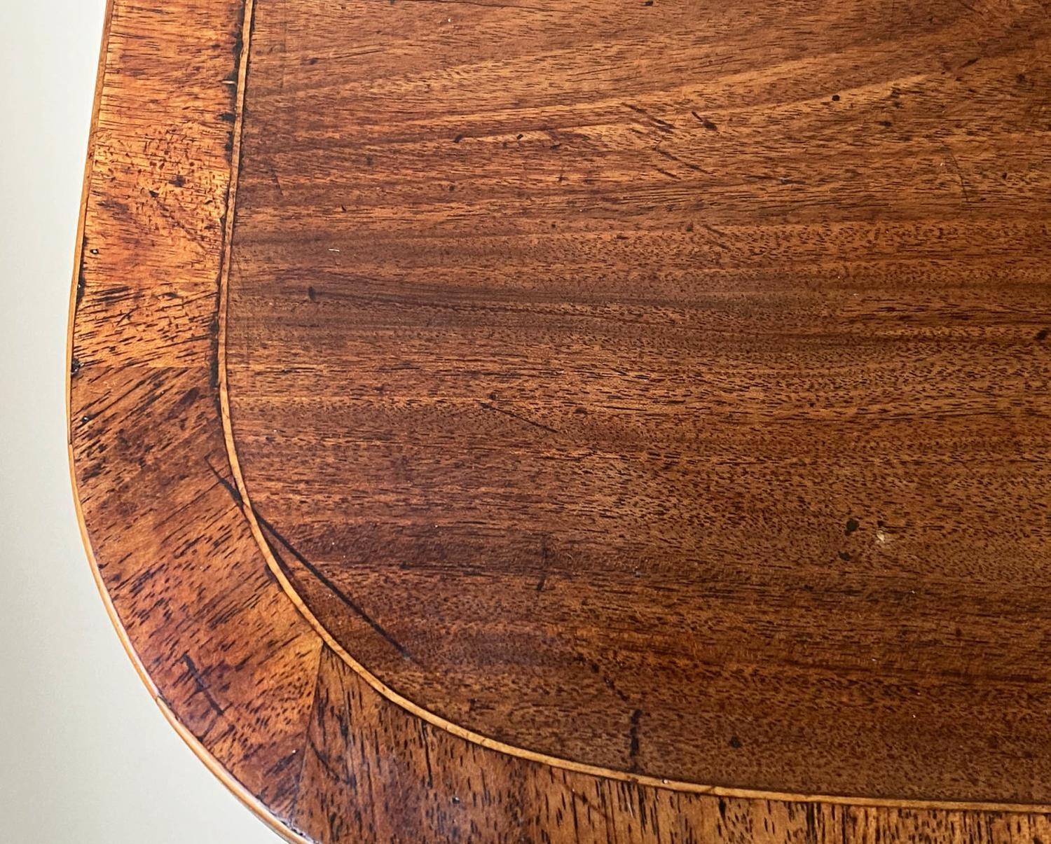 TEA TABLE, George III D shaped mahogany and rosewood crossbanded with satinwood fan medallion centre - Image 6 of 6