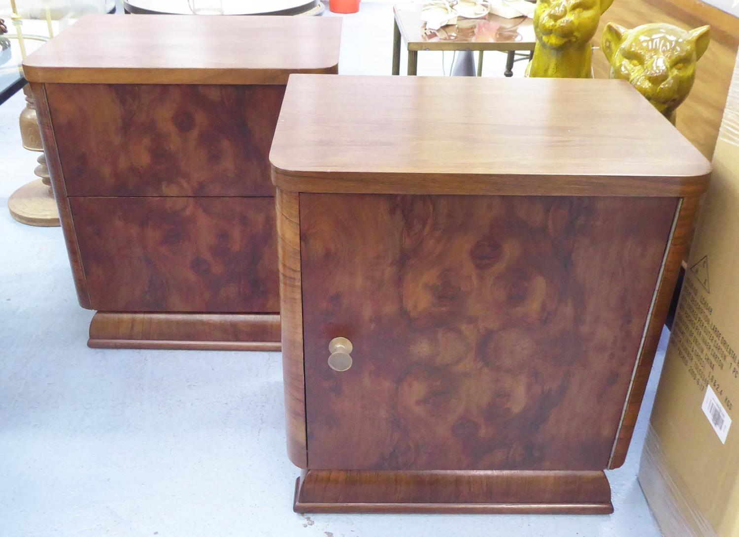 SIDE CABINETS, a pair, Continental walnut, circa 1960, one with single door, the other with two
