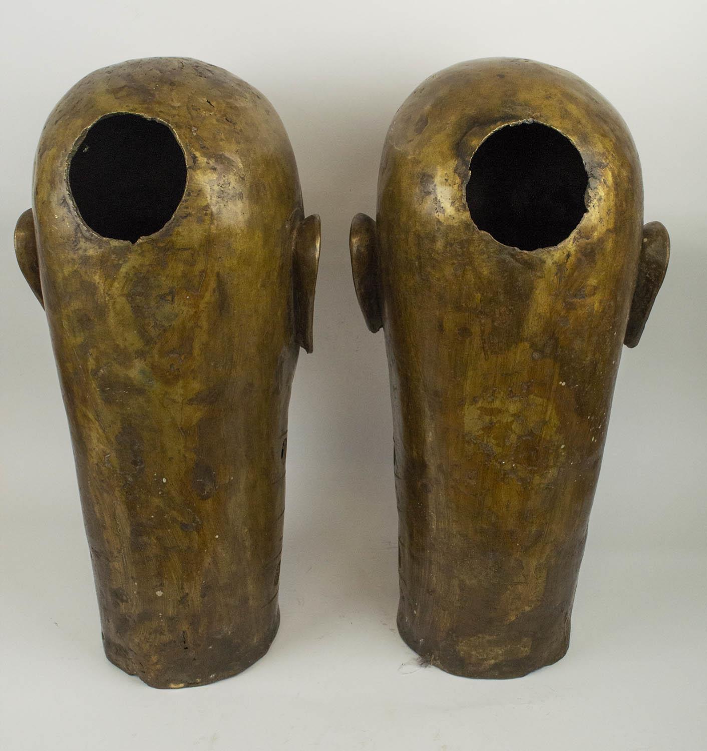 BENIN IFE BRONZE HEADS, a pair, of large proportions, 65cm H. (2) - Image 2 of 3