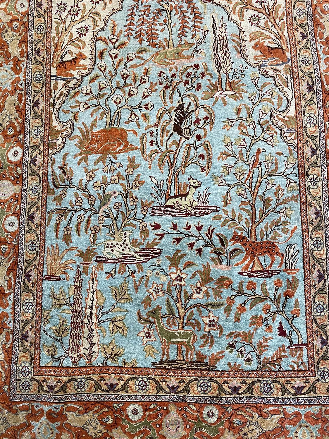 FINE KAYSERIE TREE OF LIFE SILK RUG, 152cm x 102cm. - Image 2 of 4