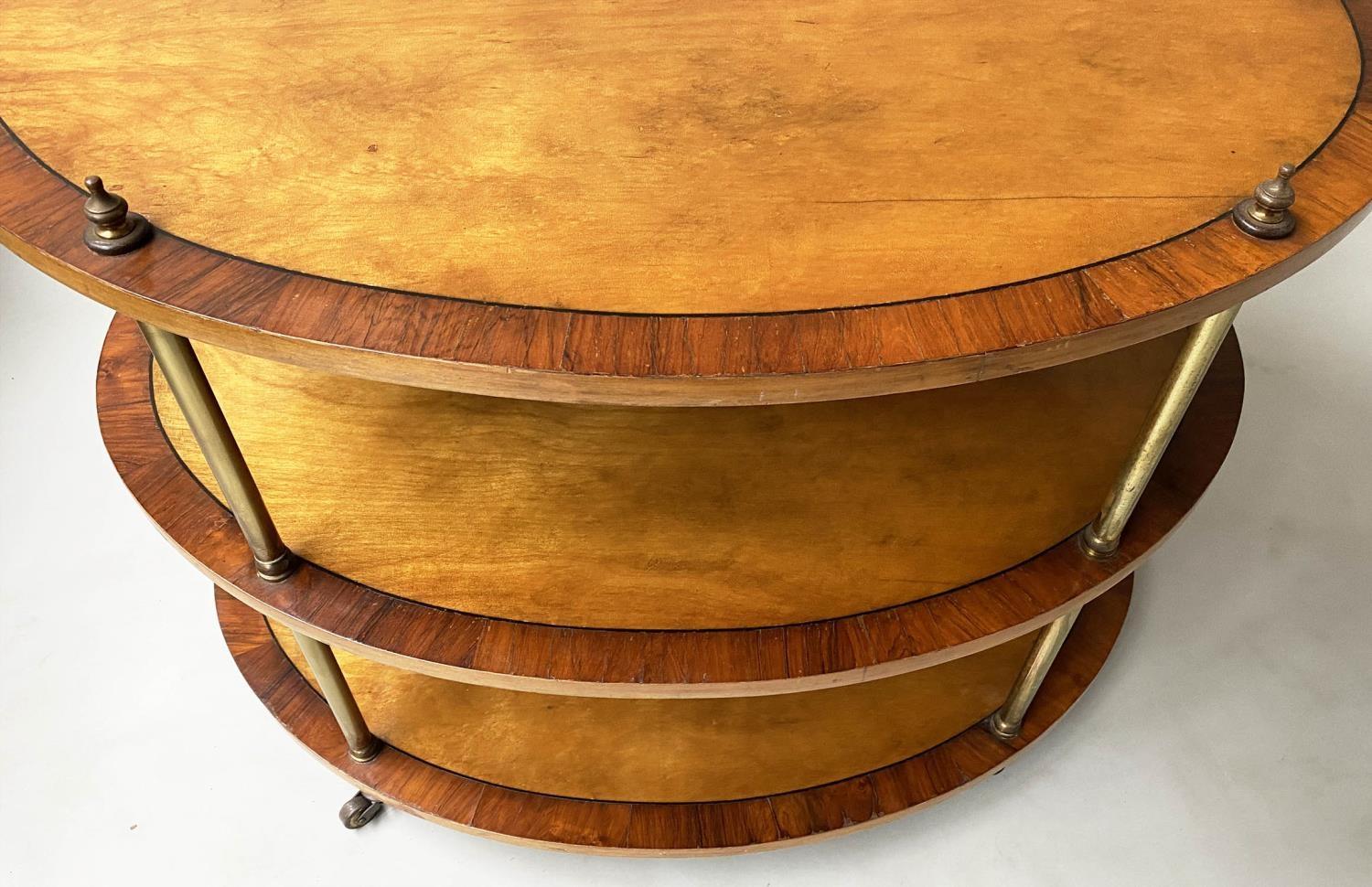 ETAGERE, Edwardian manner oval satinwood and rosewood crossbanded of two tiers with brass pillars - Image 8 of 8