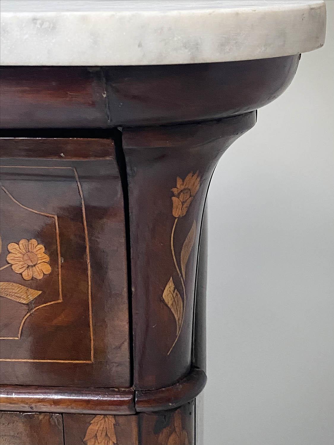 DUTCH COMMODE, 19th century mahogany and foliate satinwood inlaid with variegated white marble and - Image 5 of 8