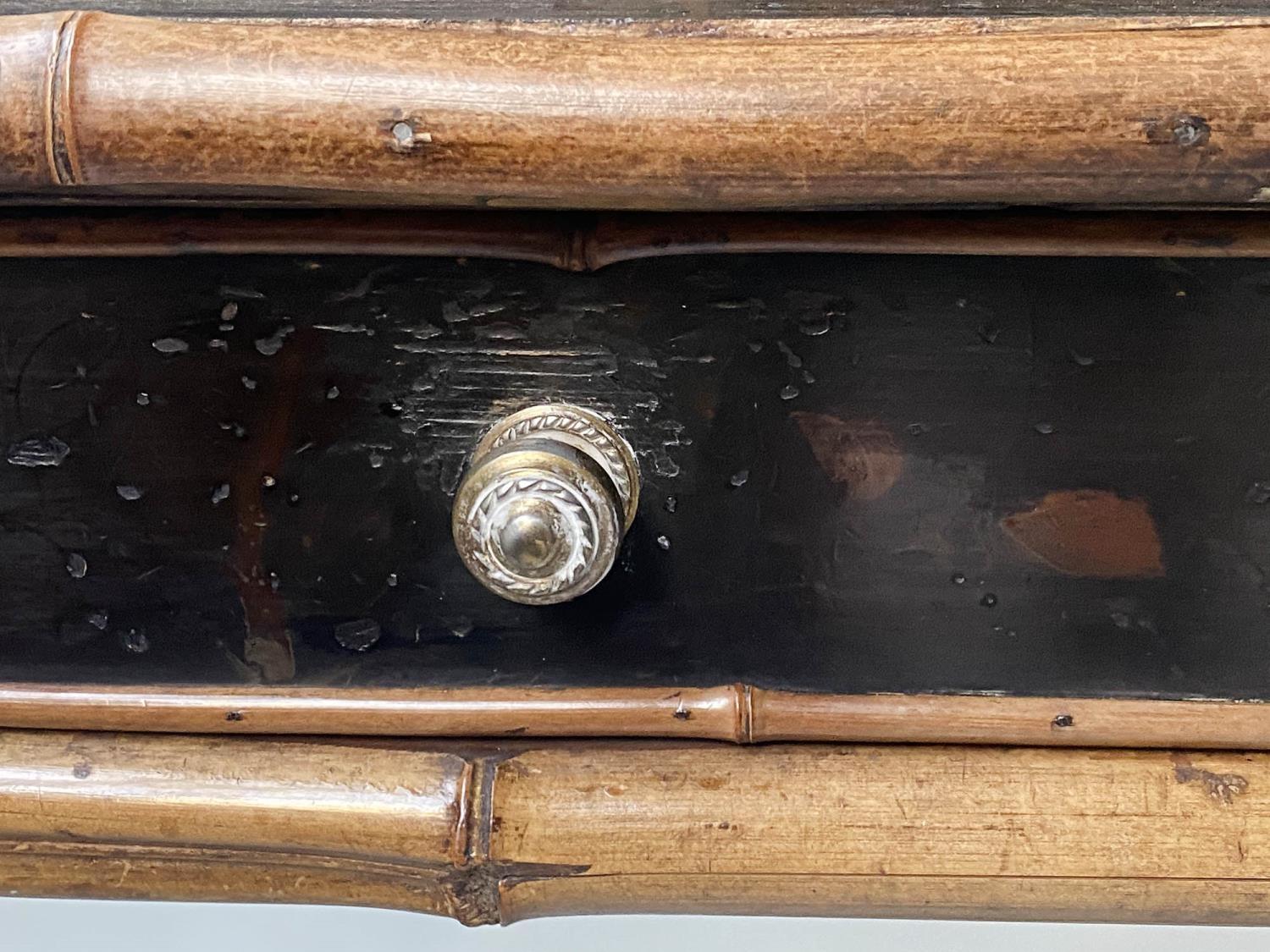 WRITING TABLE, 19th century Japanese bamboo and black lacquer panelled with rising lid stationery - Image 6 of 9