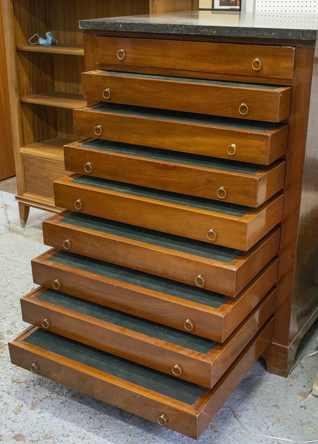 GAMES TABLE CHEST, 19th century French mahogany containing top drawer above eight removable card - Image 2 of 4