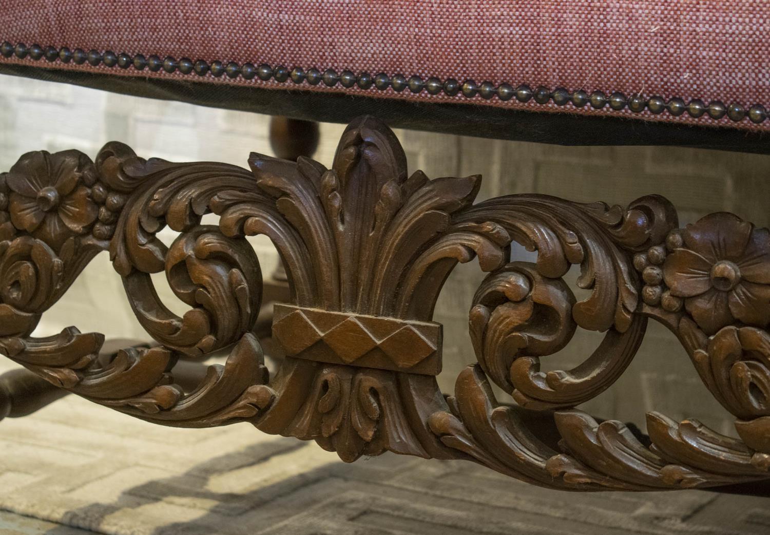 SOFA, late 19th/early 20th century Carolean style walnut in dark pink fabric, 128cm H x 154cm W x - Image 2 of 3