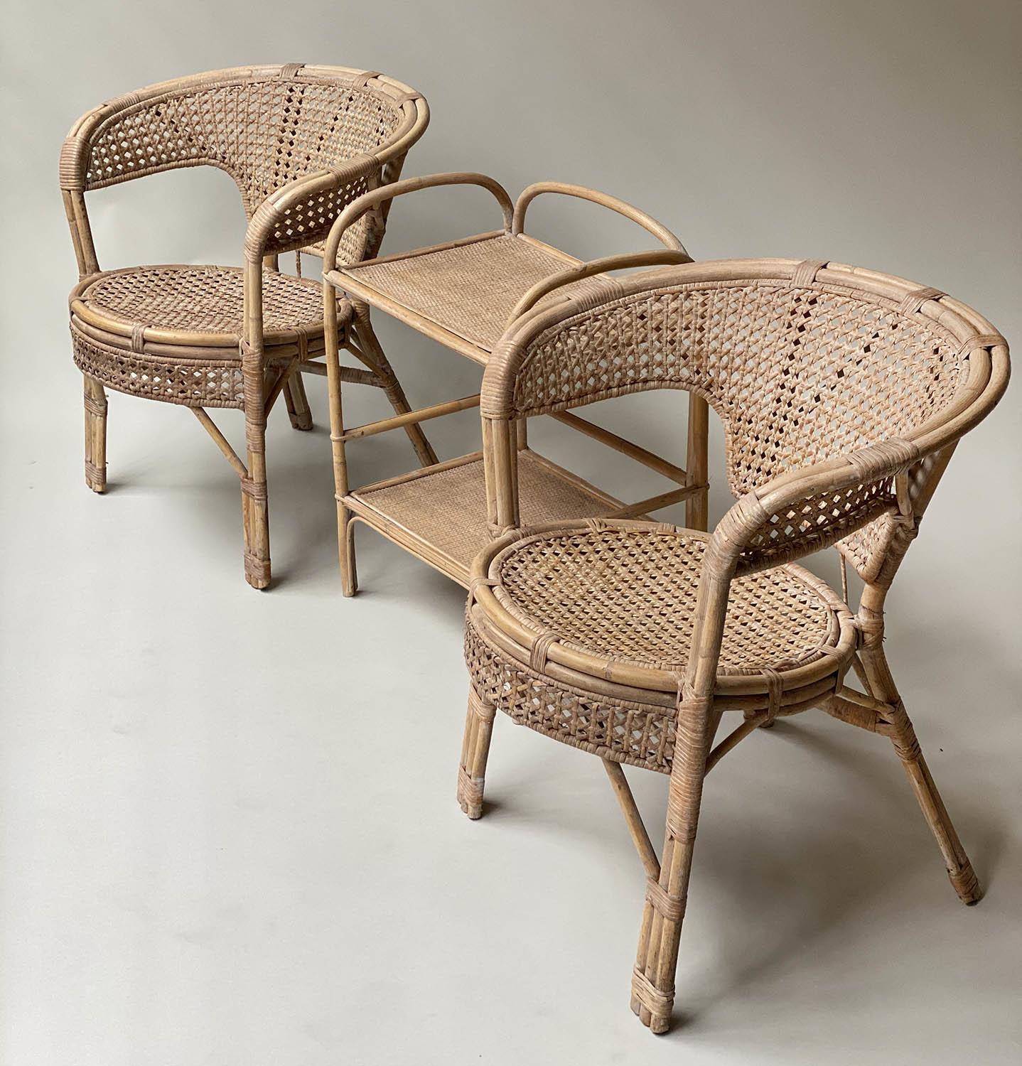 CONSERVATORY ARMCHAIRS, a pair, vintage bamboo framed cane bound and wicker panelled together with a - Image 4 of 7