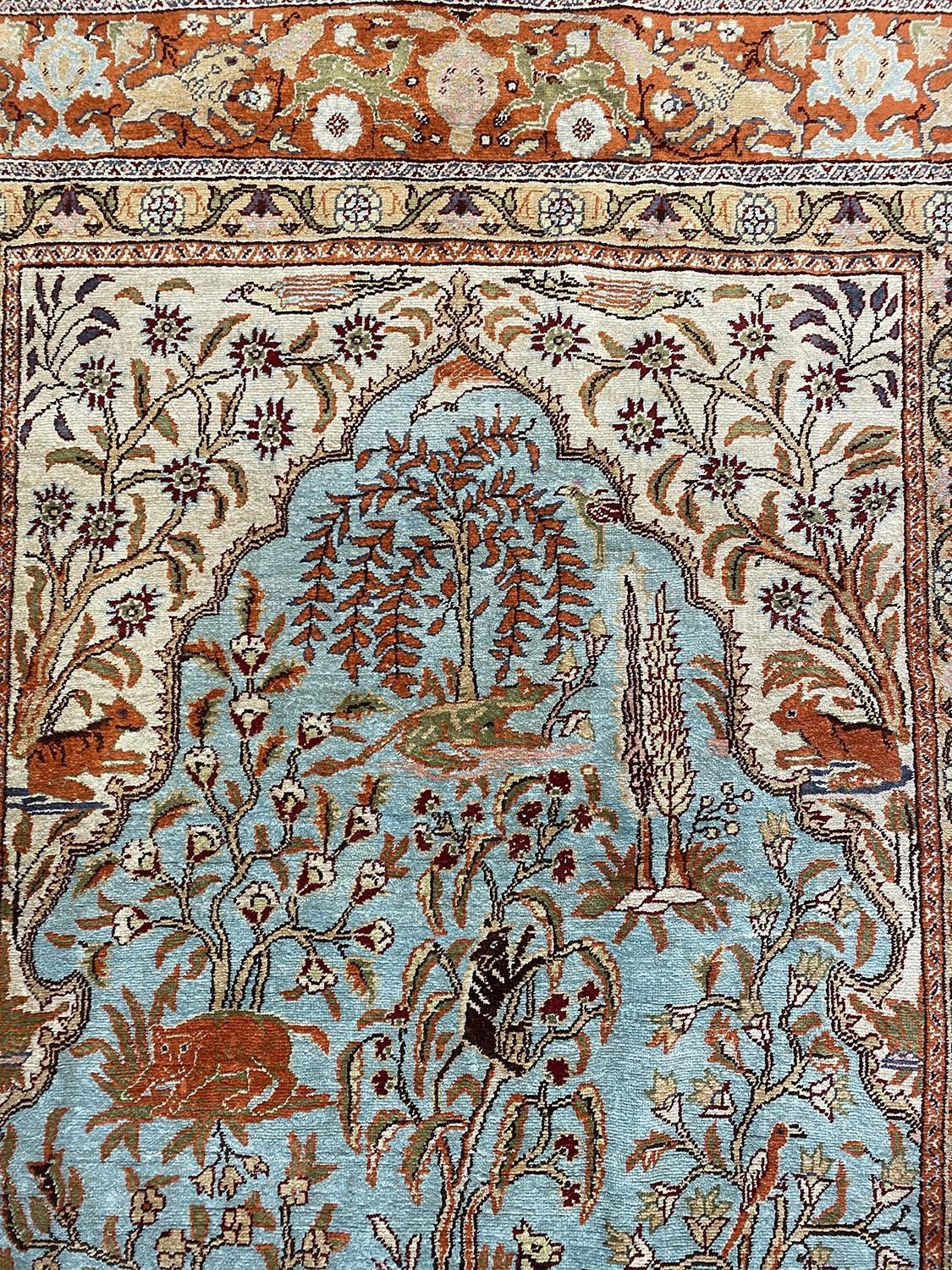 FINE KAYSERIE TREE OF LIFE SILK RUG, 152cm x 102cm. - Image 3 of 4