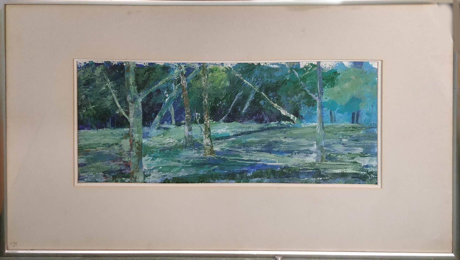 MANUELA SMITH 'Triangles in Landscape', acrylic, 30cm x 63cm, label verso.