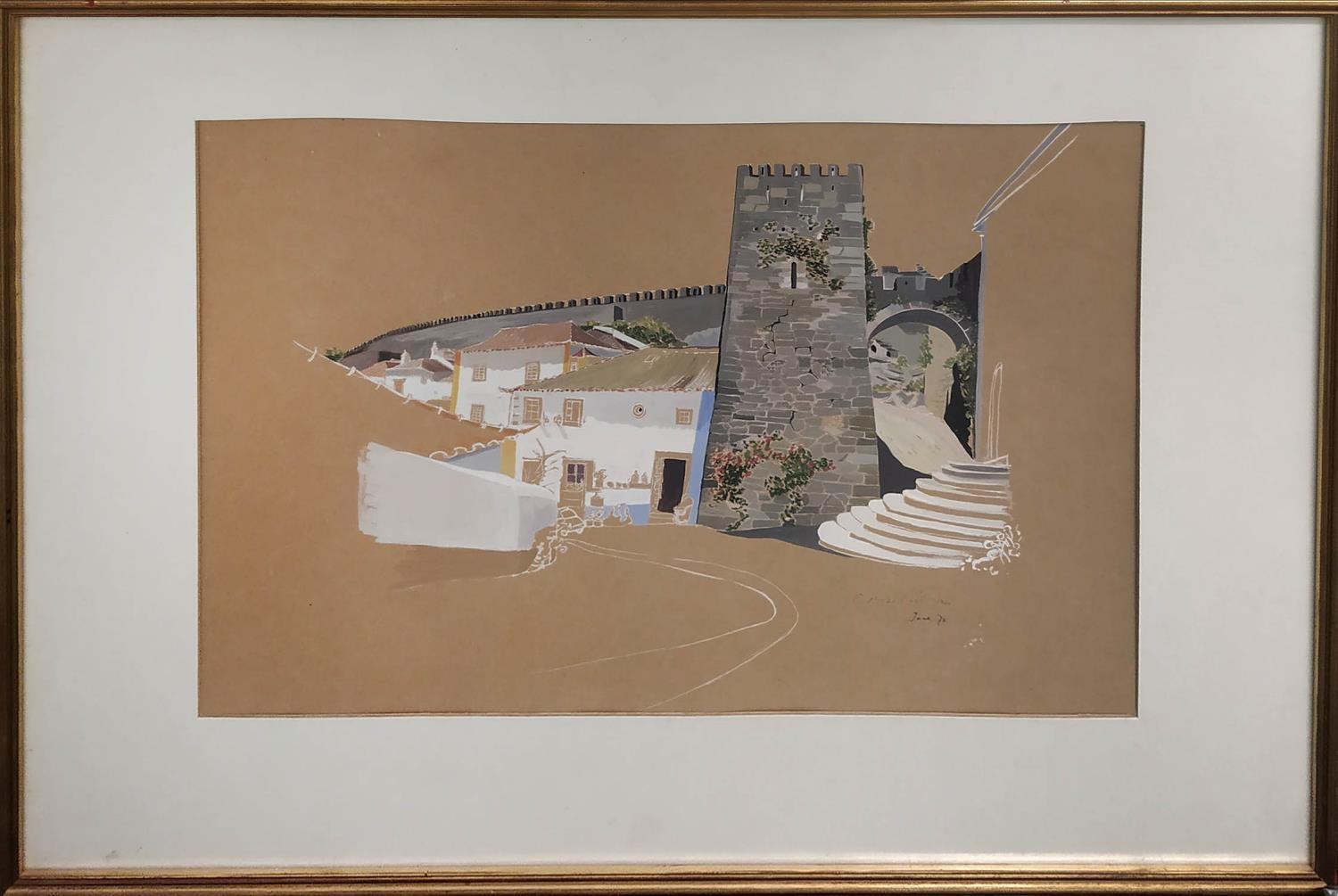 CHRIS MACCOLGAN 'Portugal', gouache on paper, signed and dated 1972, framed, 65cm x 50cm.
