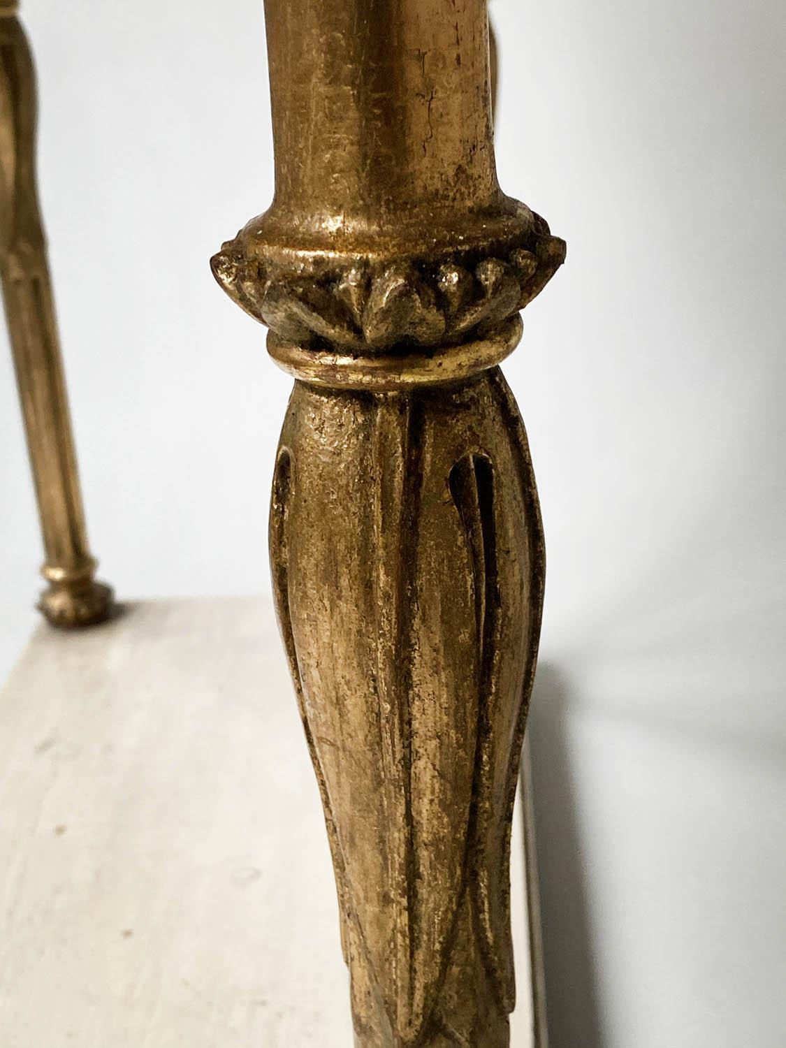 CONSOLE TABLE, early 19th century Italian giltwood with rectangular marble top above lappet and - Image 4 of 8