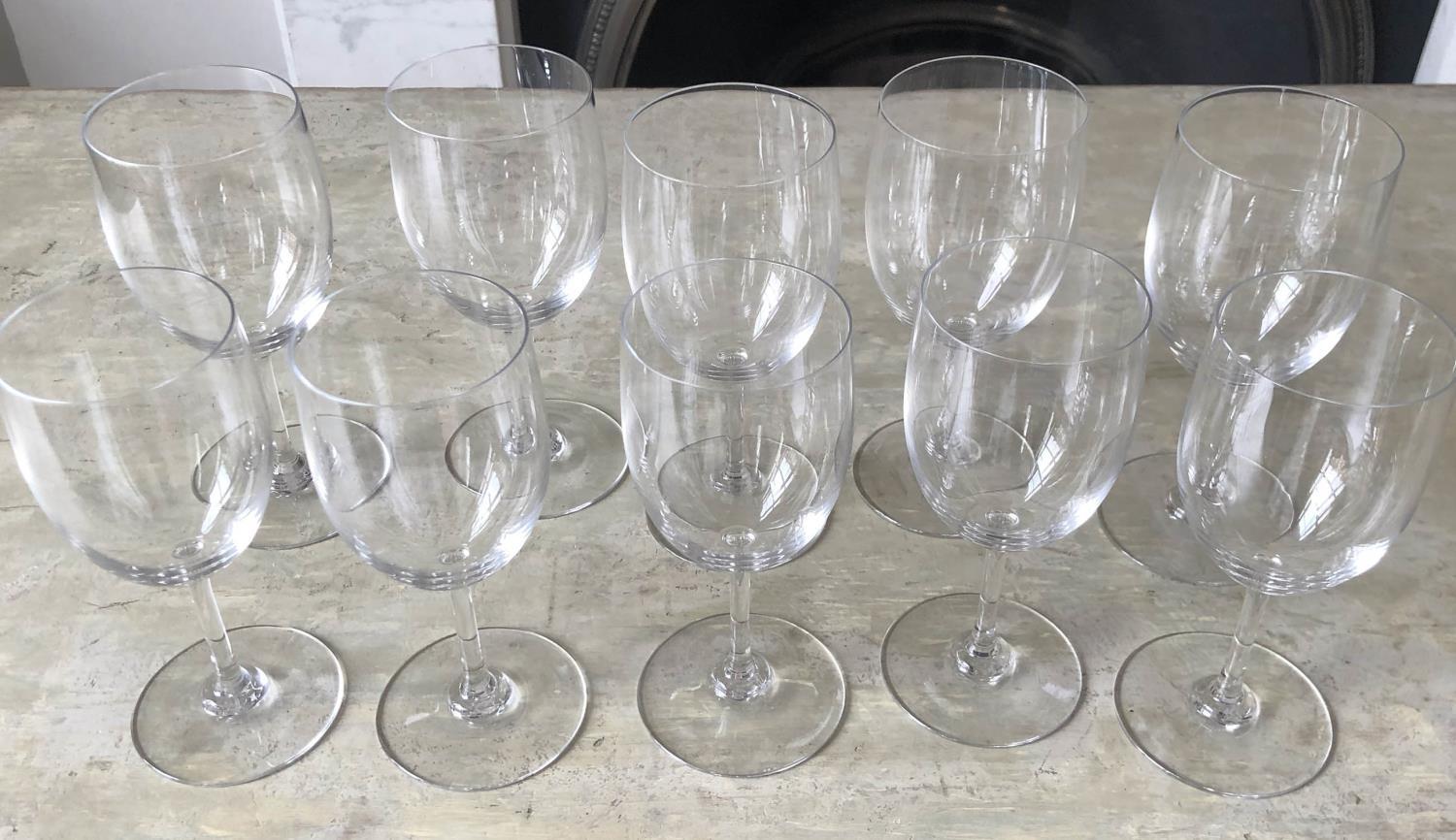 BACCARAT WINE GLASSES, two sets of five, 16.5cm and 15.5cm H. (10)