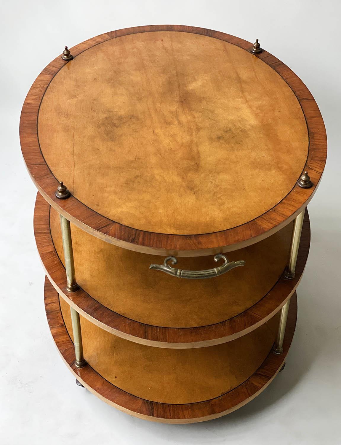 ETAGERE, Edwardian manner oval satinwood and rosewood crossbanded of two tiers with brass pillars - Image 5 of 8