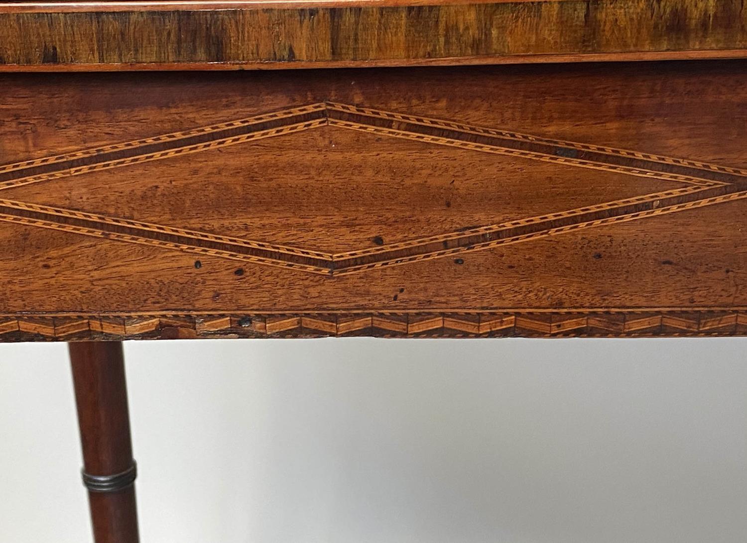 TEA TABLE, George III D shaped mahogany and rosewood crossbanded with satinwood fan medallion centre - Image 4 of 6