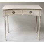 WRITING TABLE, Regency style grey painted, concave fronted with two frieze drawers, 78cm H x 86cm