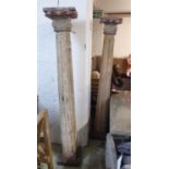 CLASSICAL COLUMNS, a pair, polychrome distressed wooden, 183cm H. (2)
