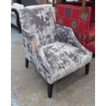 ARMCHAIR, grey shimmering velvet, 72cm W x 88cm H.