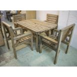 GARDEN SET, including garden table, rustic pine with rounded end top 72cm H x 133cm x 84cm and a set