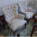 ARMCHAIRS, a pair, neutral buttoned back finish, 96cm H (2).