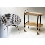 SATELLITE CHAIR, vintage 1960's, black and white woven plastic with black metal frame, together with