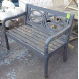 GARDEN BENCH, in a distressed blue painted finish, 114cm W.