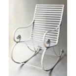 ROCKING CHAIR, American verandah style white painted wrought iron with scroll detail, 60cm W.